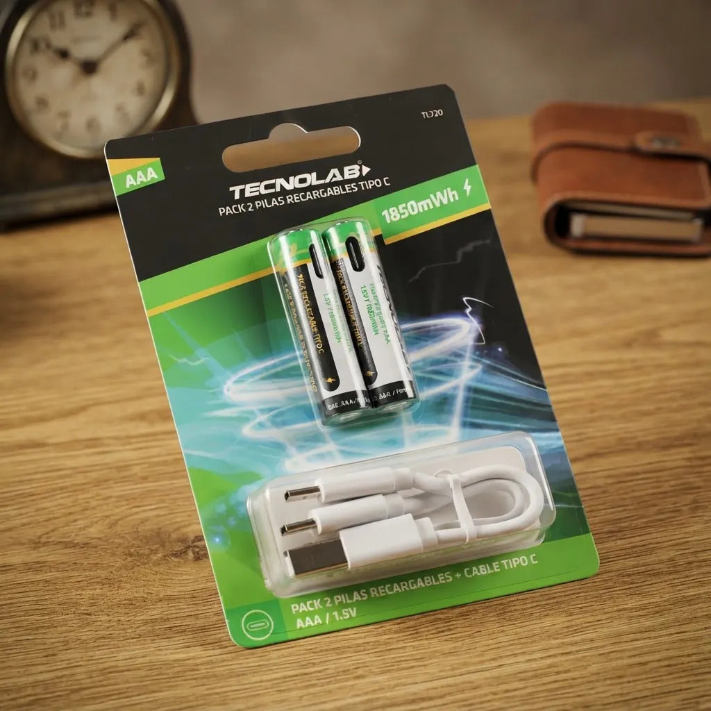 Pack 2 Pilas Recargables Tecnolab Aaa Con Cable De Carga Usb