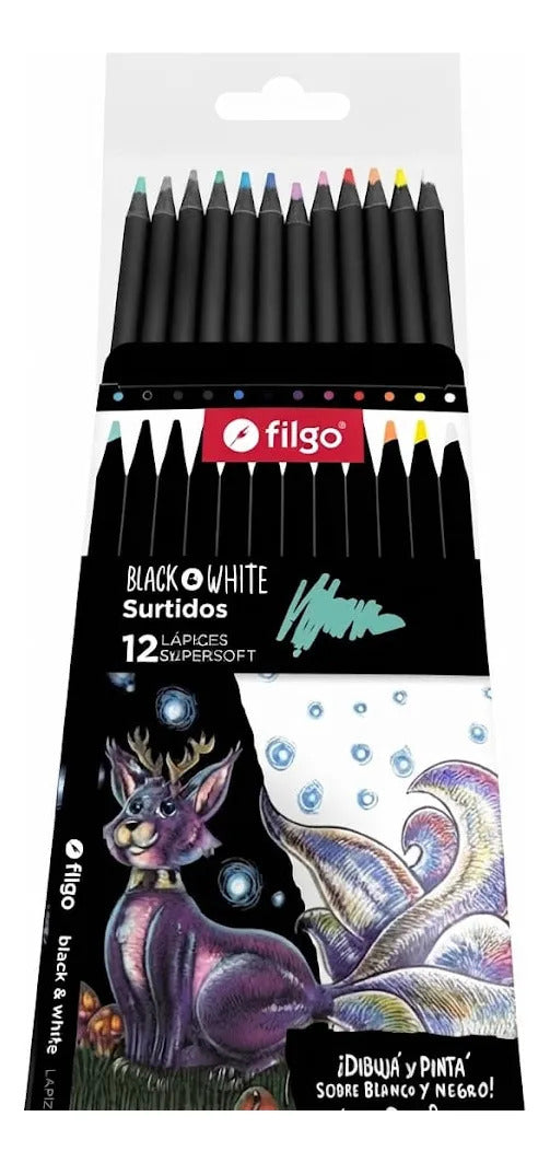 Lápices de Colores Filgo Unipunta x12 Black&White