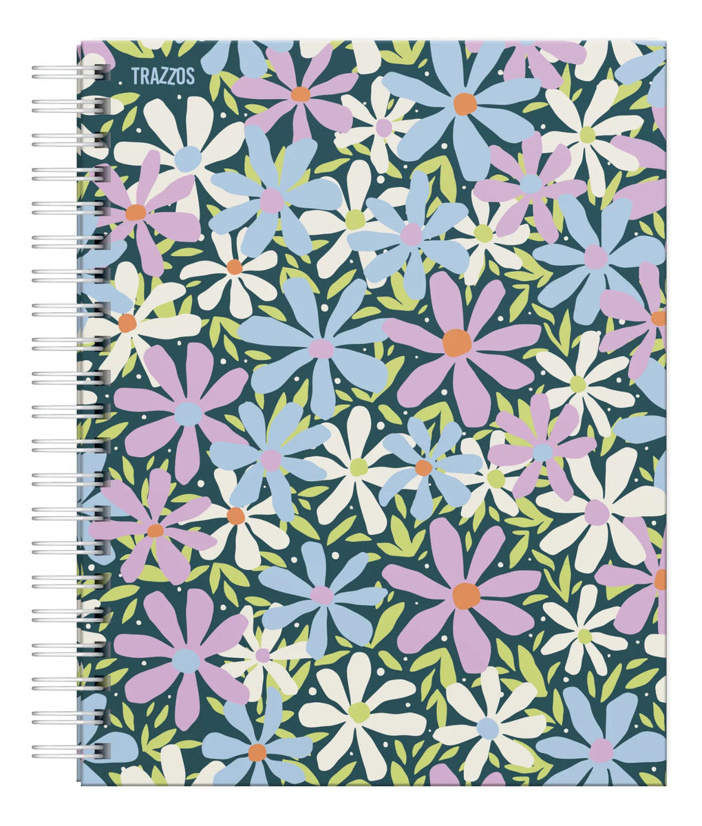 Cuaderno Universitario A4 Tapa Dura 160 Hojas Flores + Tickers y Trazzos