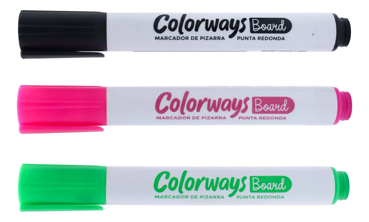 Marcador Para Pizarra Colorways 3 Colores Negro-verde-fucsia