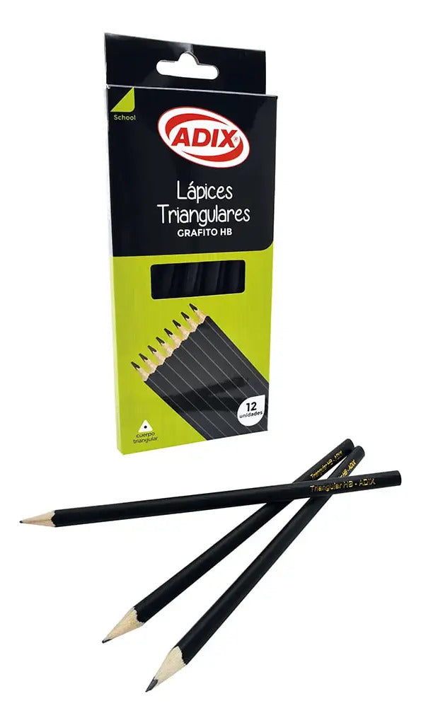 Lápiz Grafito Triangular Adix HB sin Goma 12 Unidades