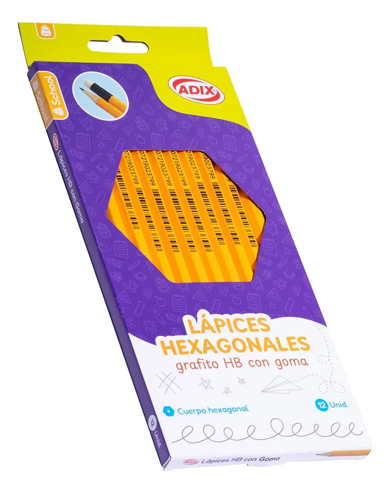 Lápiz Grafito Adix HB N°2 con Goma Pack 12 Unidades