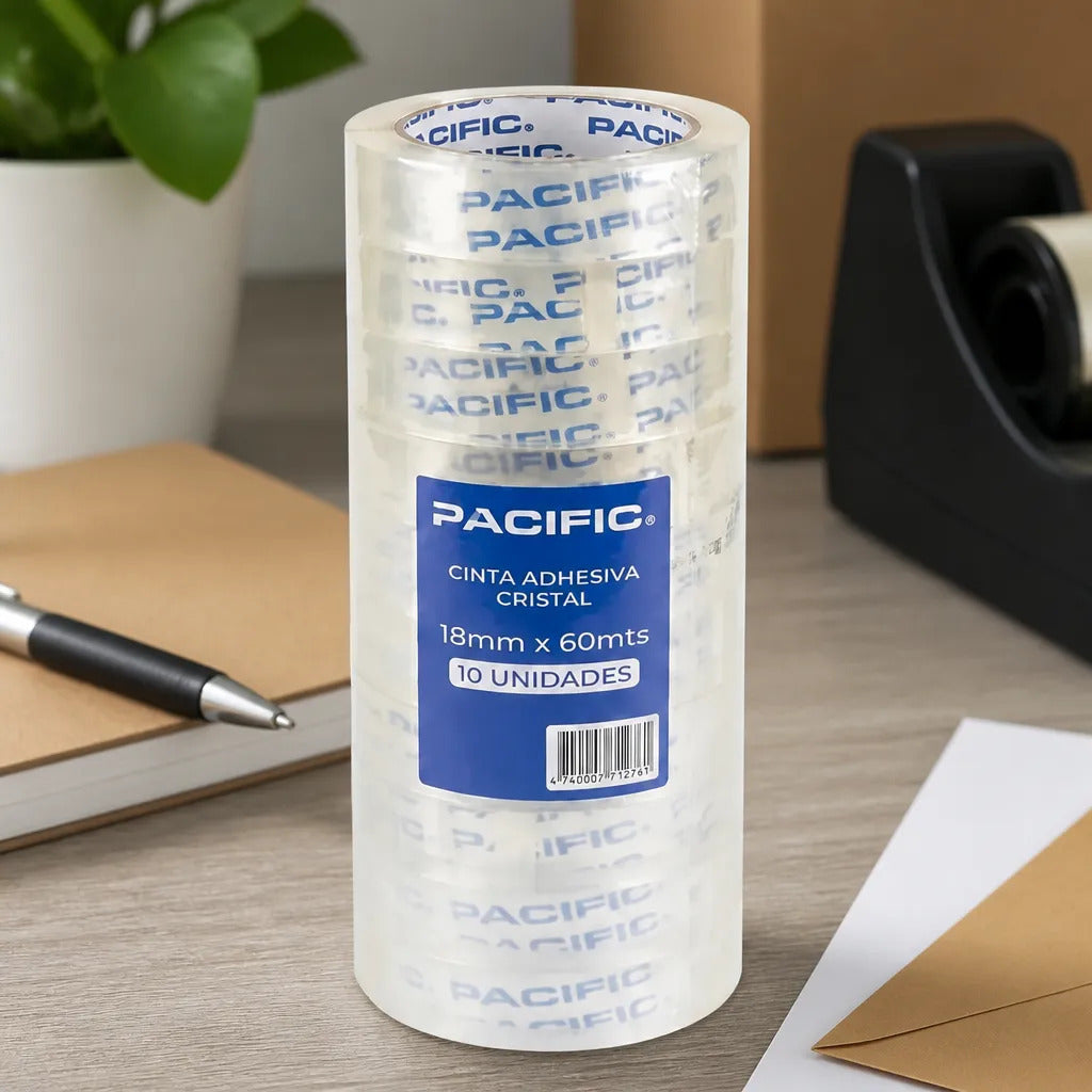 Cinta Adhesiva Cristal Pacific 18mm x60m Pack x10