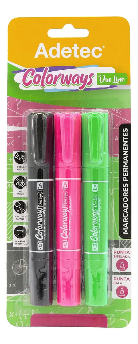 Marcadores Permanente Doble Punta Colorways 3 Colores