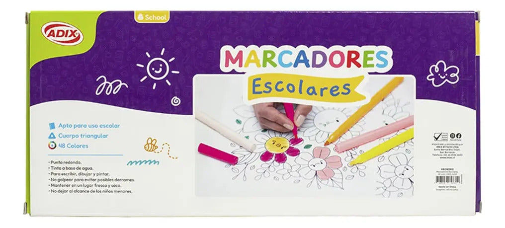 Set 48 Marcadores Adix Lavables +3 Años