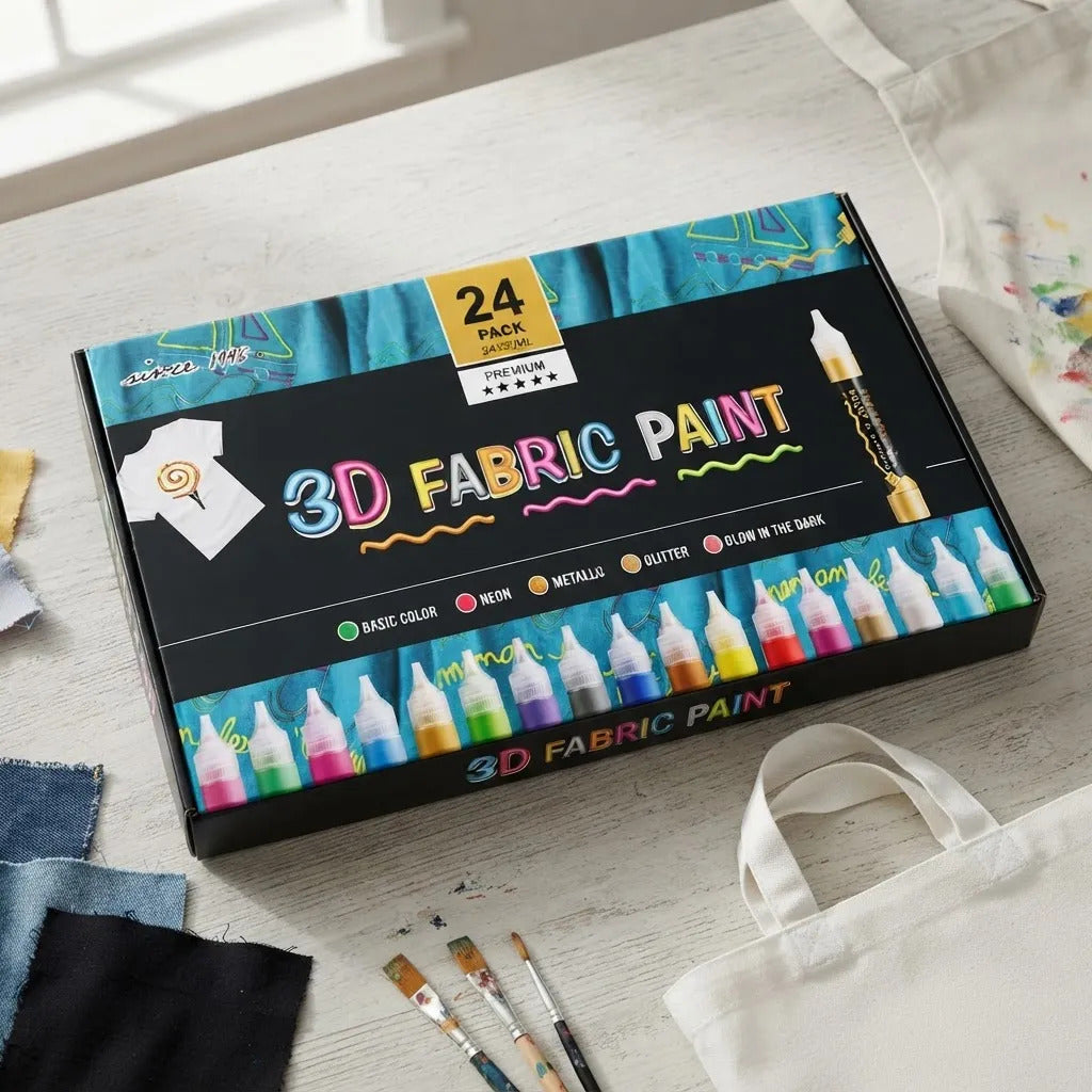 Set 24 Pinturas para Tela 3D Giorgione Glitter Neón