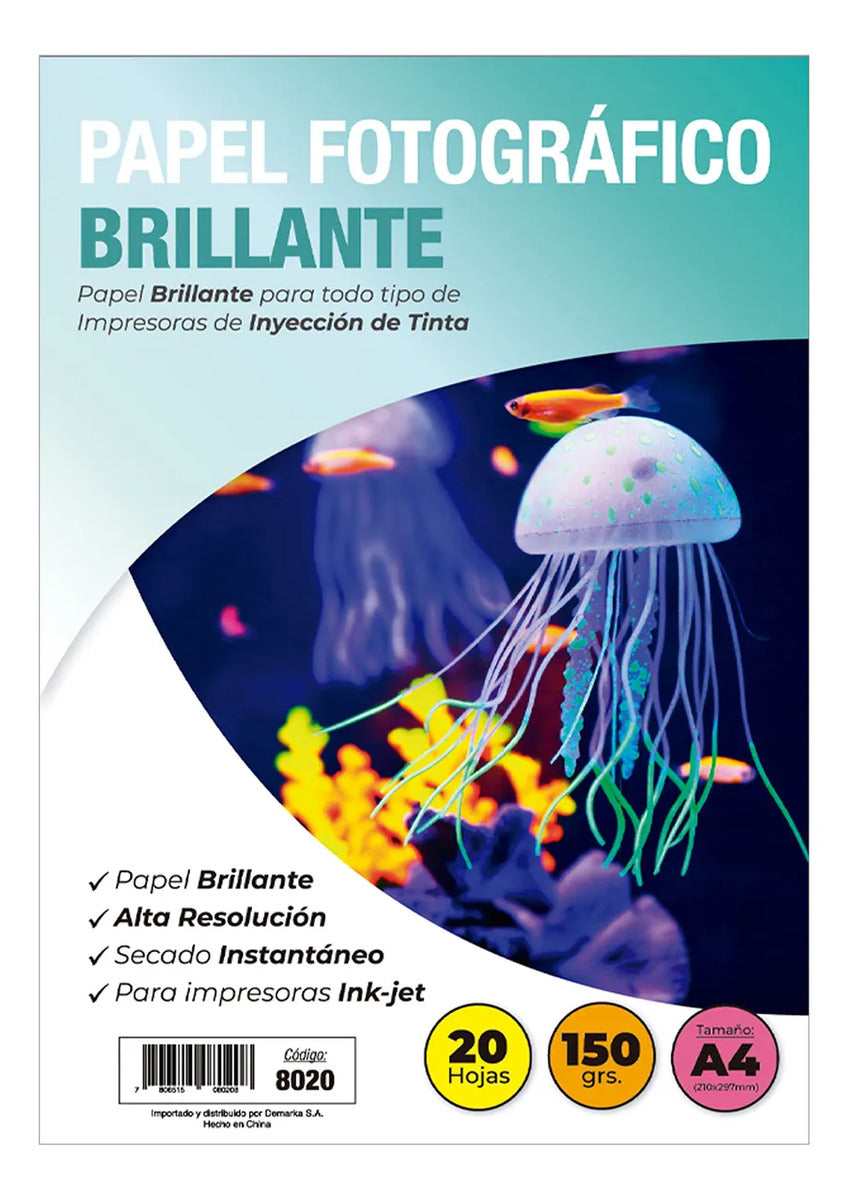 Kit Impresión De 4 Tintas Univ. 100ml  + 20 Hj Foto Glossy 150gr + Resma Carta 500 Hj