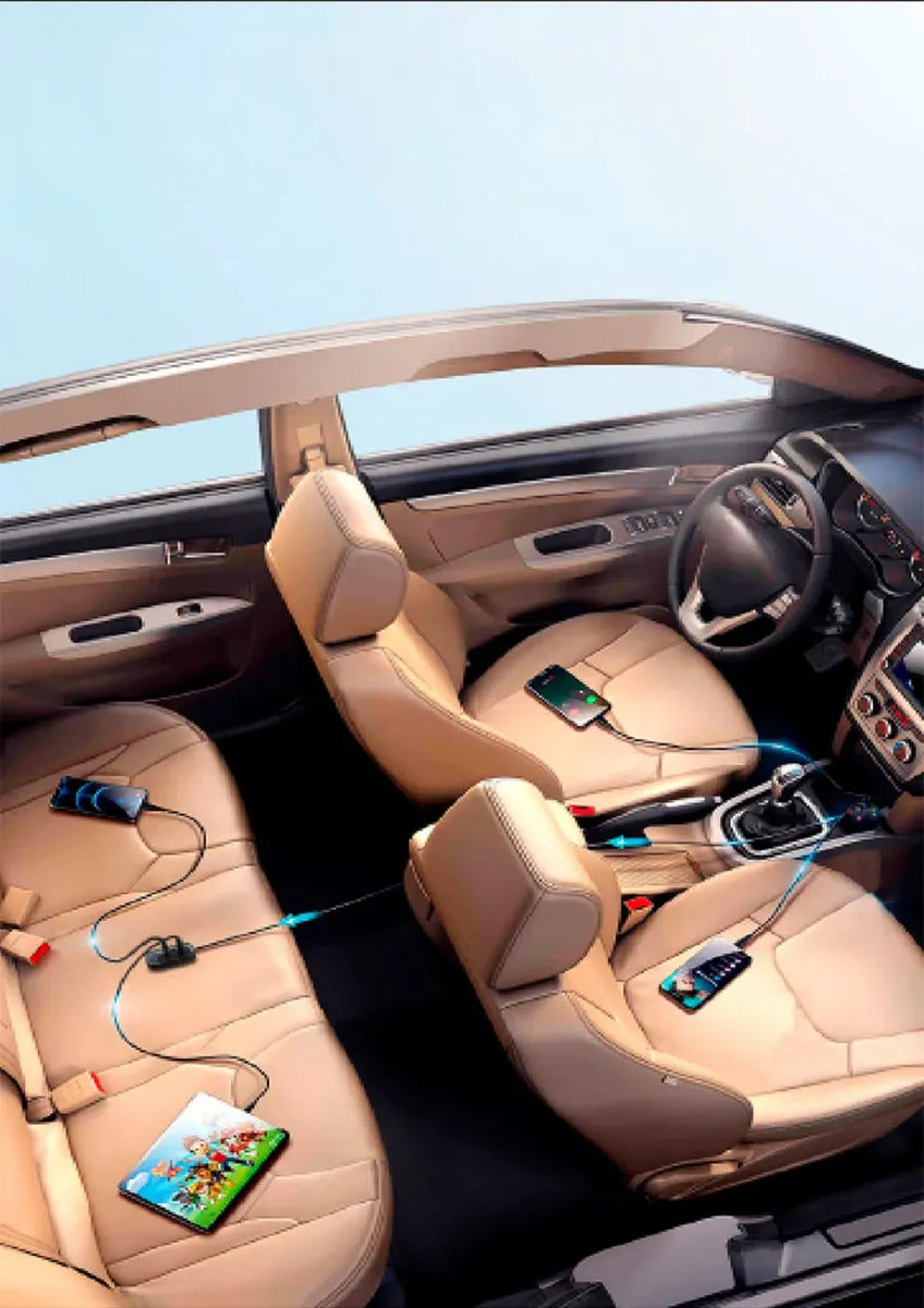 Cargador de Auto 75W Tecnolab 5 Puertos con Extensor Trasero