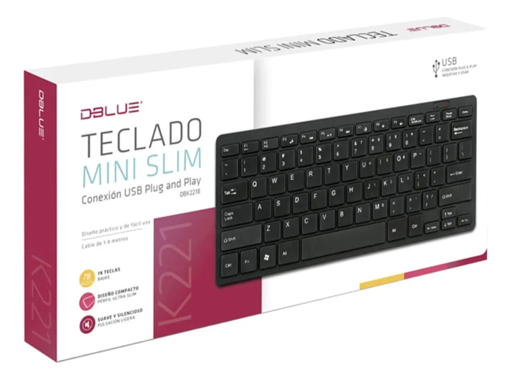 Teclado Mini Ultra Slim DBlue 78 Teclas Silencioso USB