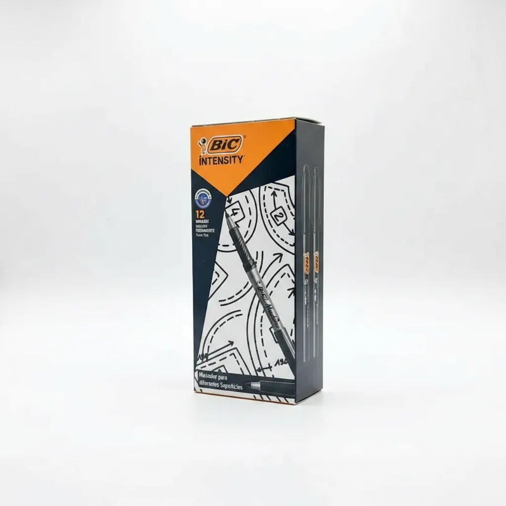 Marcador Permanente Bic Negro Punta Fina Secado Rápido 12ud