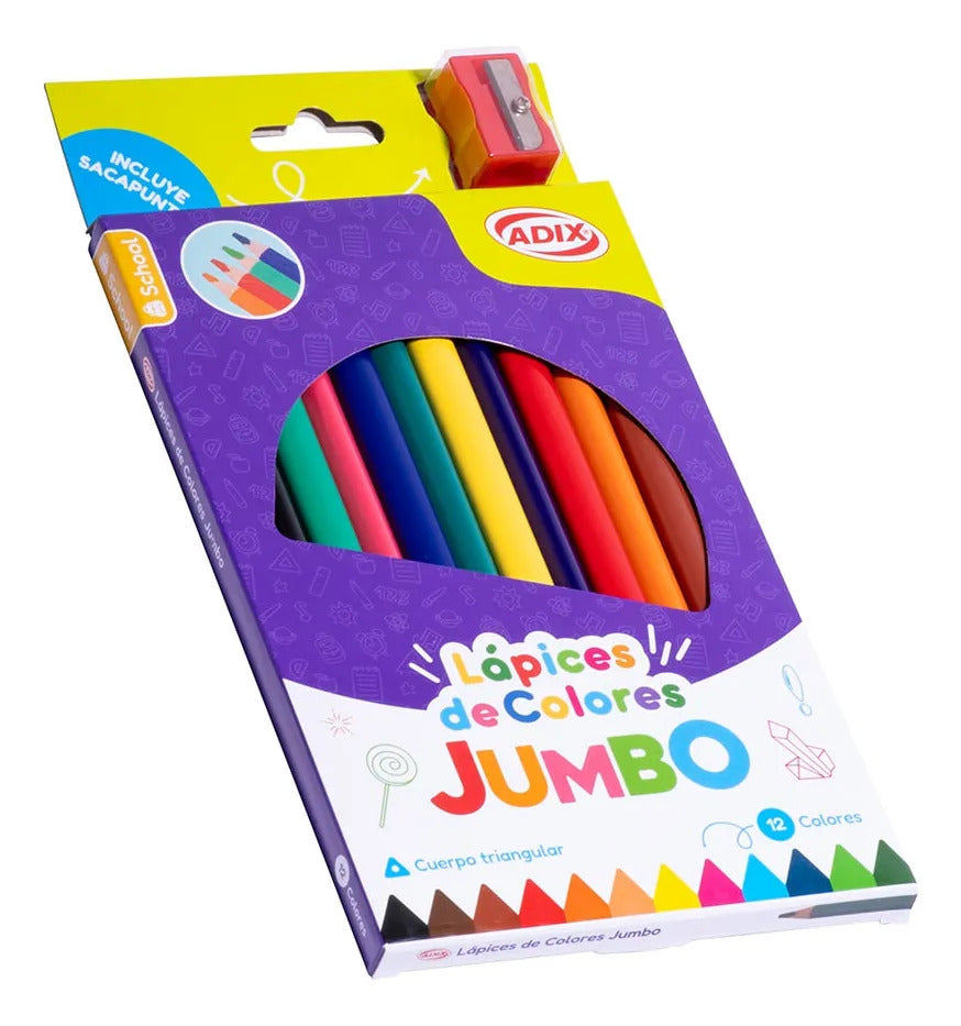 Lápices Jumbo Adix 12 Colores + Sacapuntas