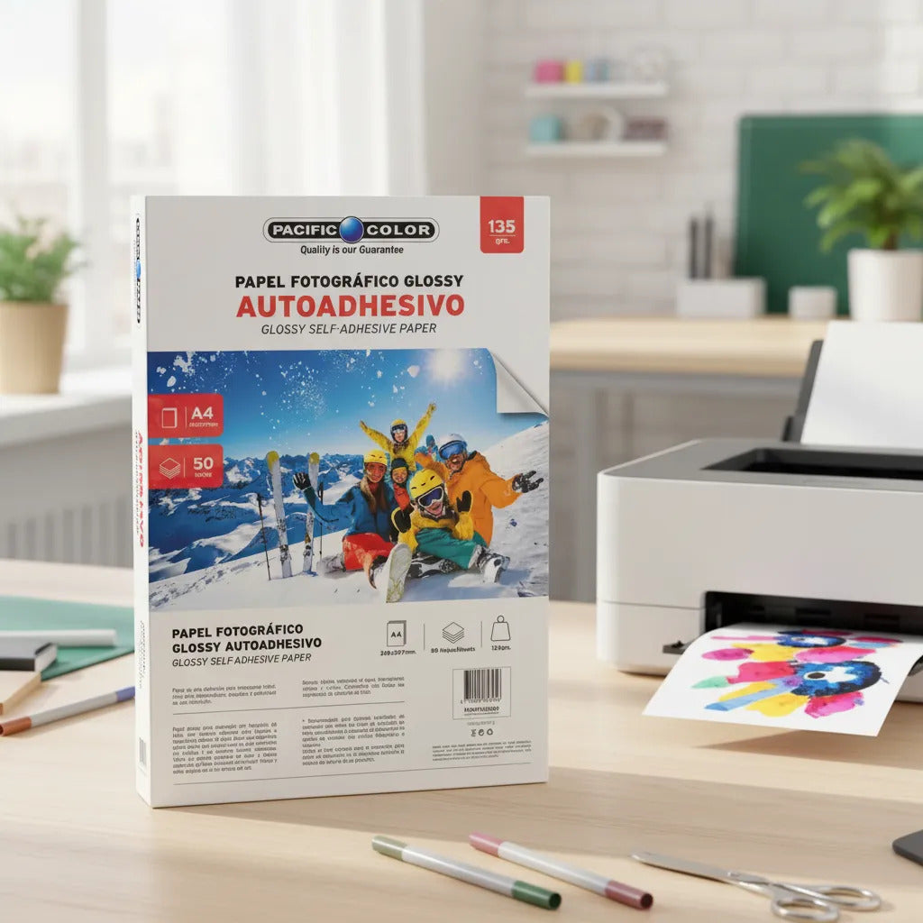 Papel Adhesivo Fotográfico A4 135g Brillante 50h
