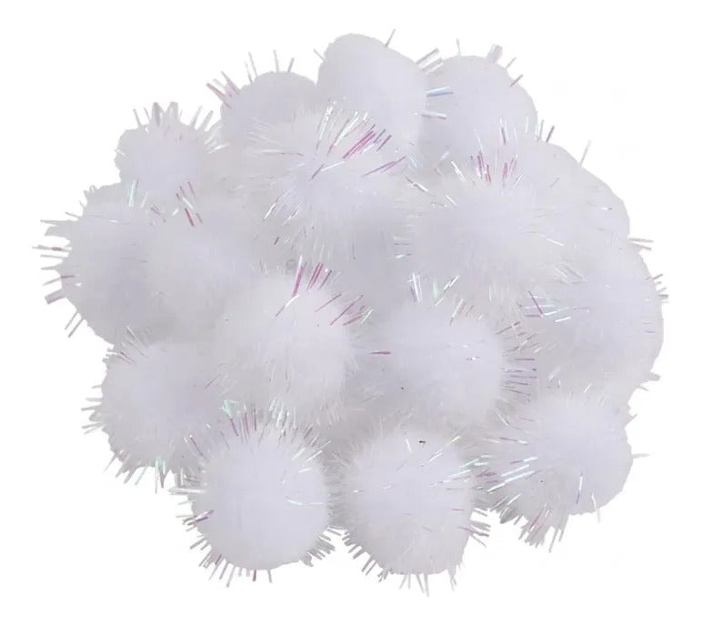 Pompón Glitter Blanco Adix Pack 25 Unidades 2cm