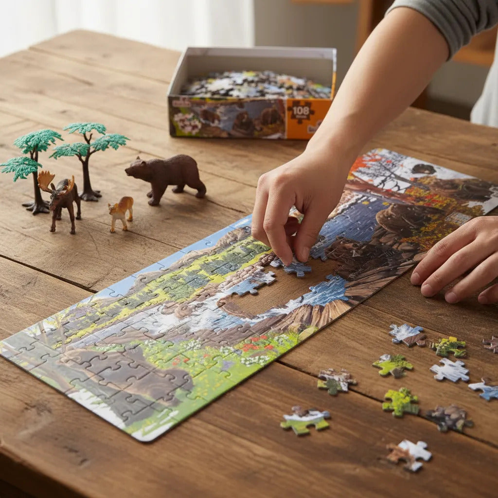 Puzzle De 108 Piezas Oso + Accesorios Wenno Didáctico