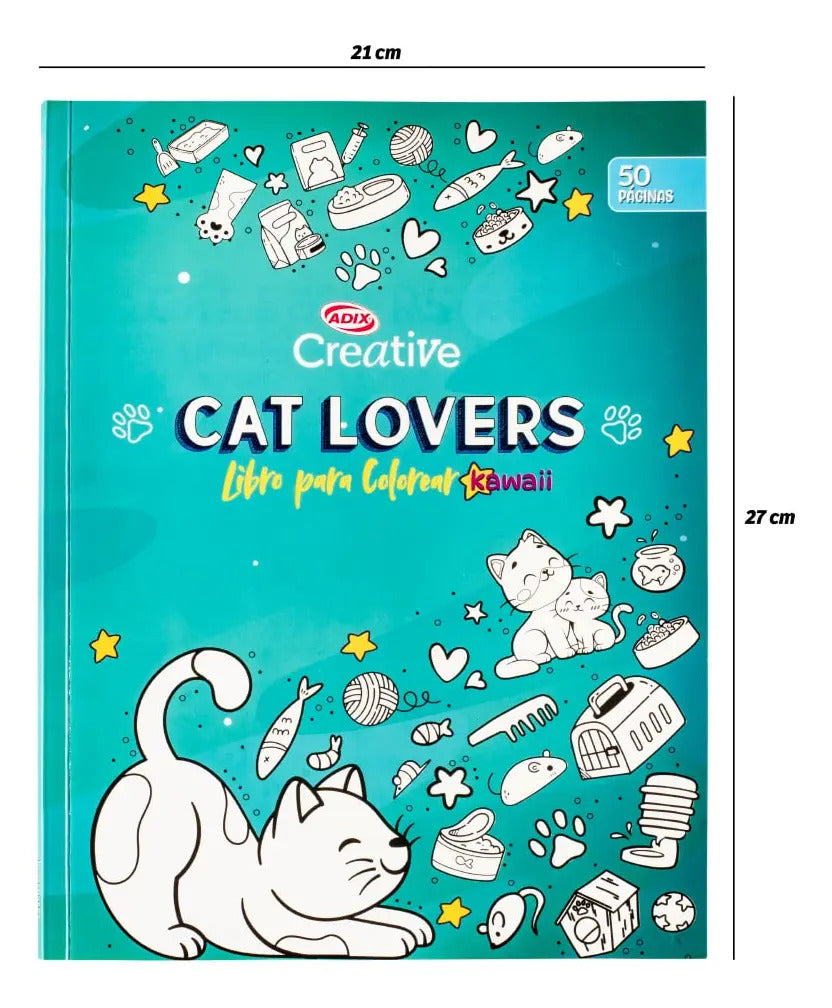 Libro Para Colorear Cat Lover Kawai Creative Adix 50 Páginas