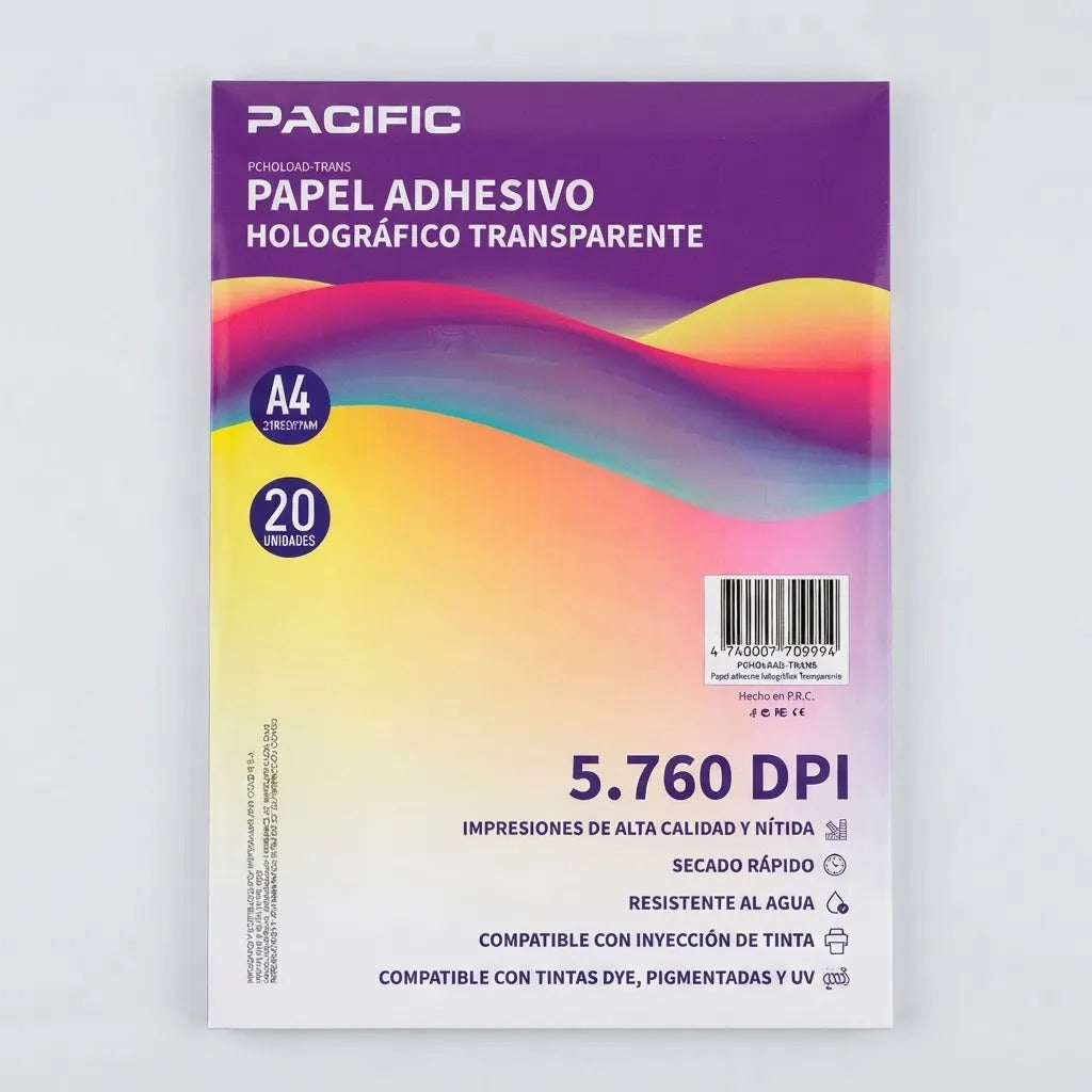 Papel Adhesivo Holográfico Transparente A4
