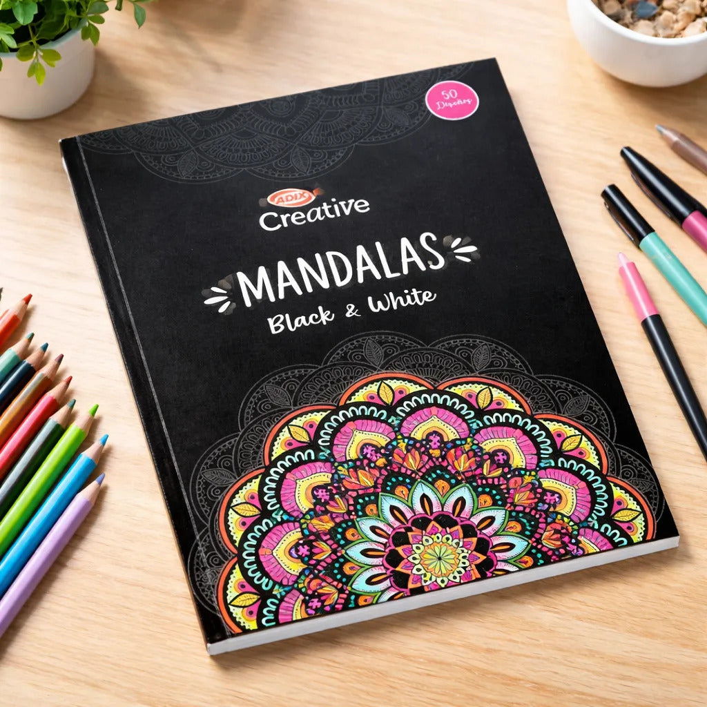 Libro para Colorear Mandalas Black and White Adix 50 Páginas