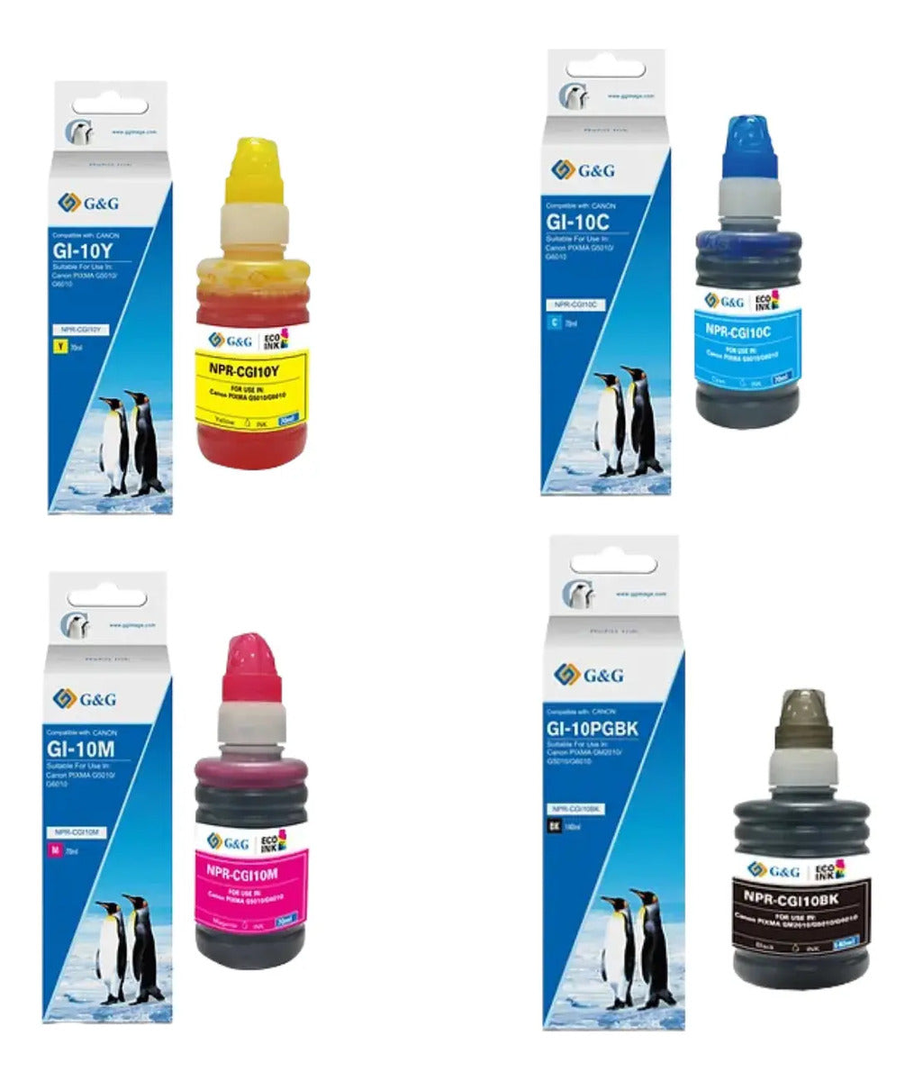 Pack 4 Tintas GI-10 Para Canon G6010 G7010 (4 Colores)