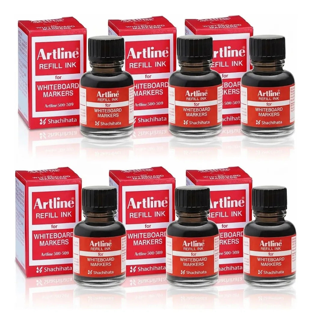Tinta Negra para Plumones de Pizarra Artline 20 ml x6