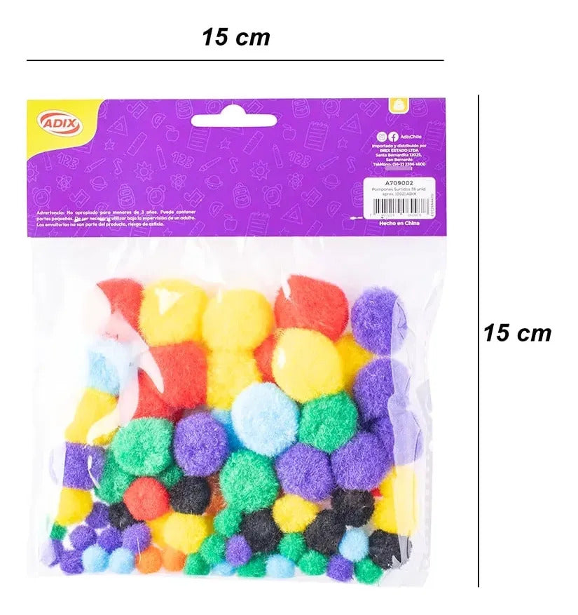 Pompones Surtidos Adix Mix Medidas Pack x78
