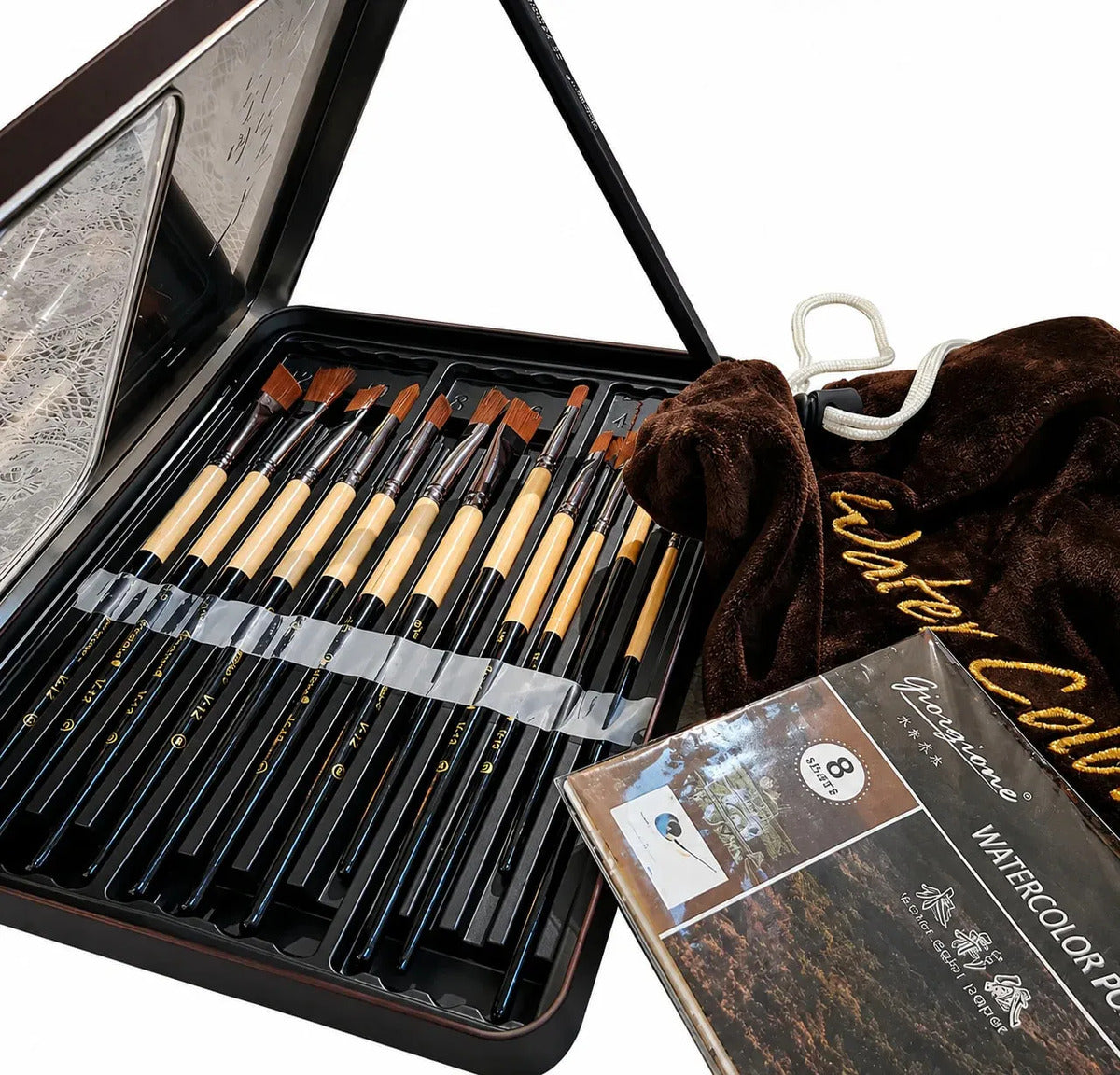 Set 12 Pinceles Profesionales Giorgione Caja Metal