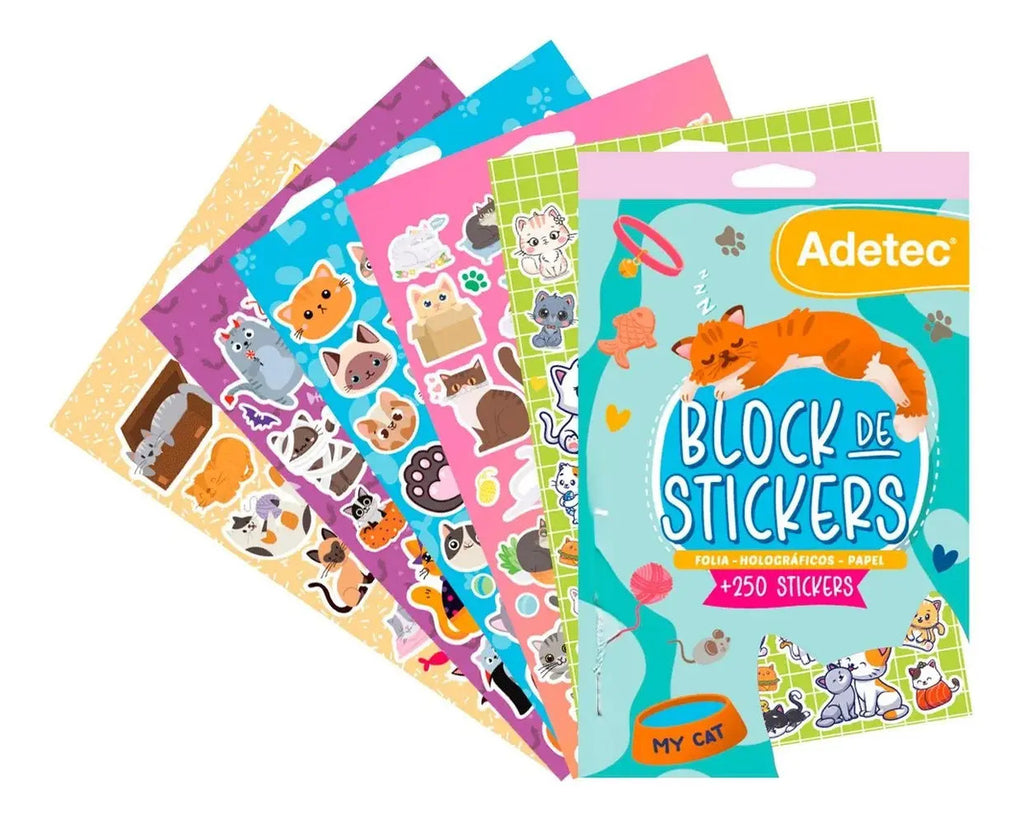 Block De Stickers Holográficos Gatitos +250 Stickers Adetec