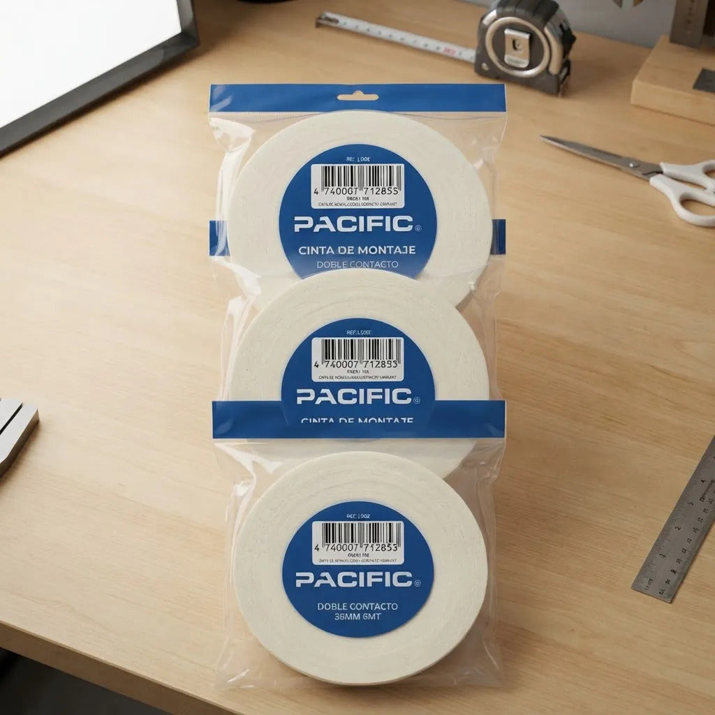 Pack 3 Cintas Montaje Doble Faz Pacific 36mm x 6m