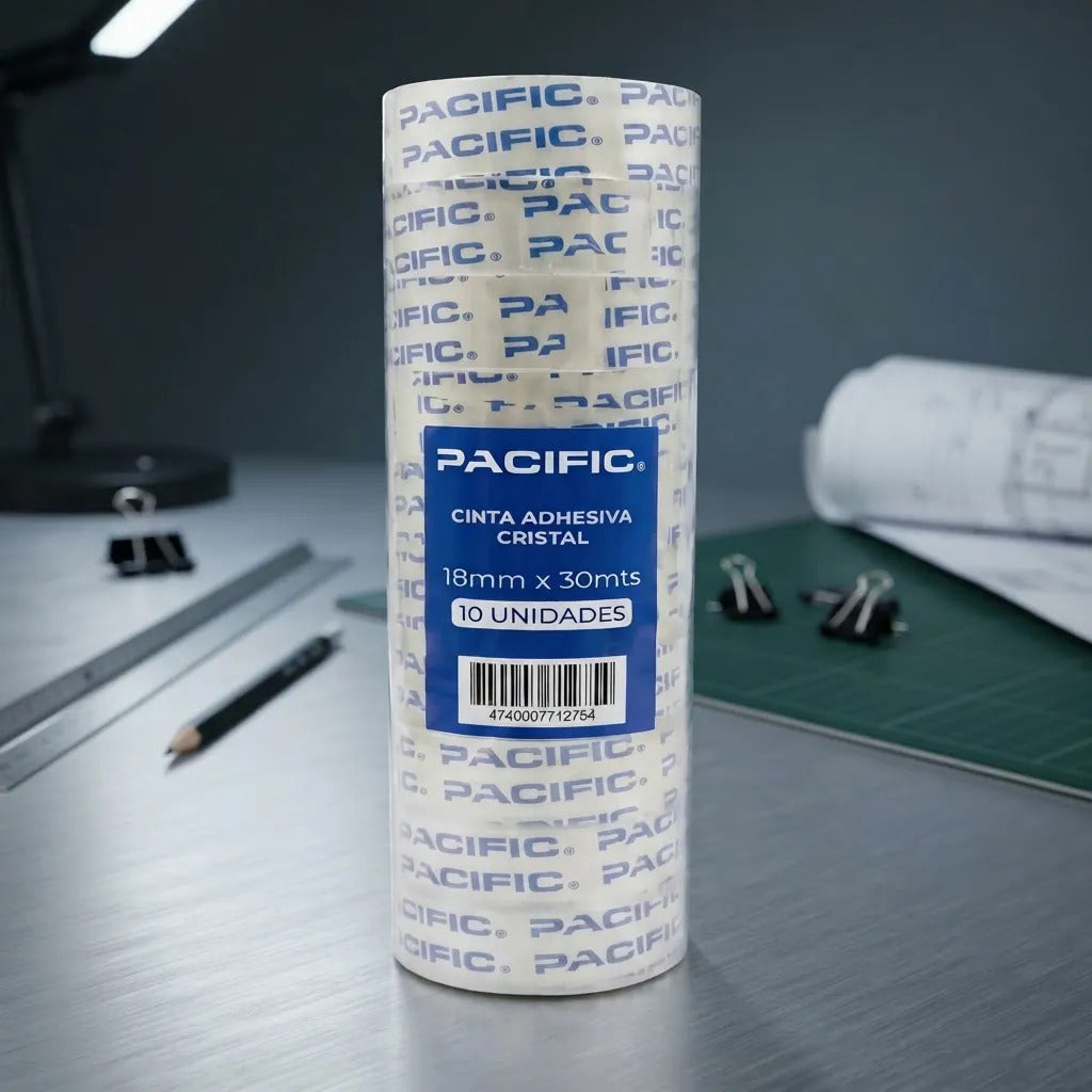 Cinta Adhesiva Cristal Pacific 18mm x 30m Pack 10u