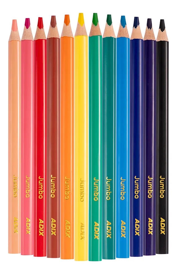 Lápices Jumbo Adix 12 Colores + Sacapuntas