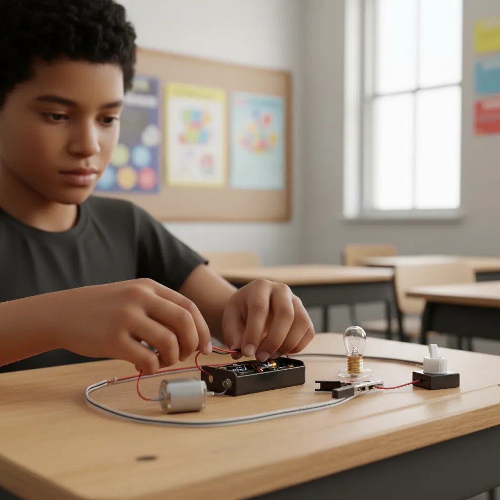 Kit Circuito Eléctrico Con Motor Didáctico Para Manualidades Escolares 8pza
