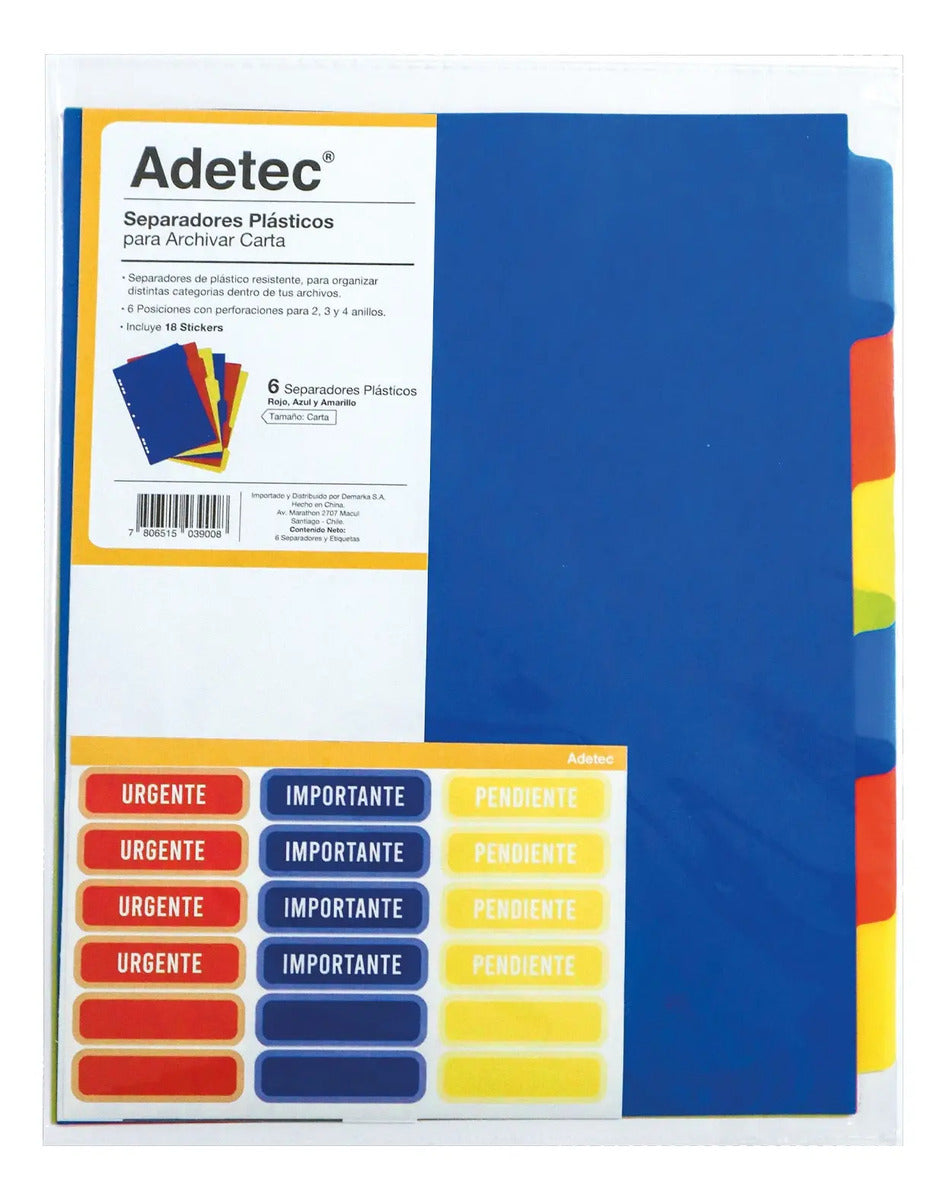 Separadores Carta Vinílico Con Stickers Para Documento 6 Un