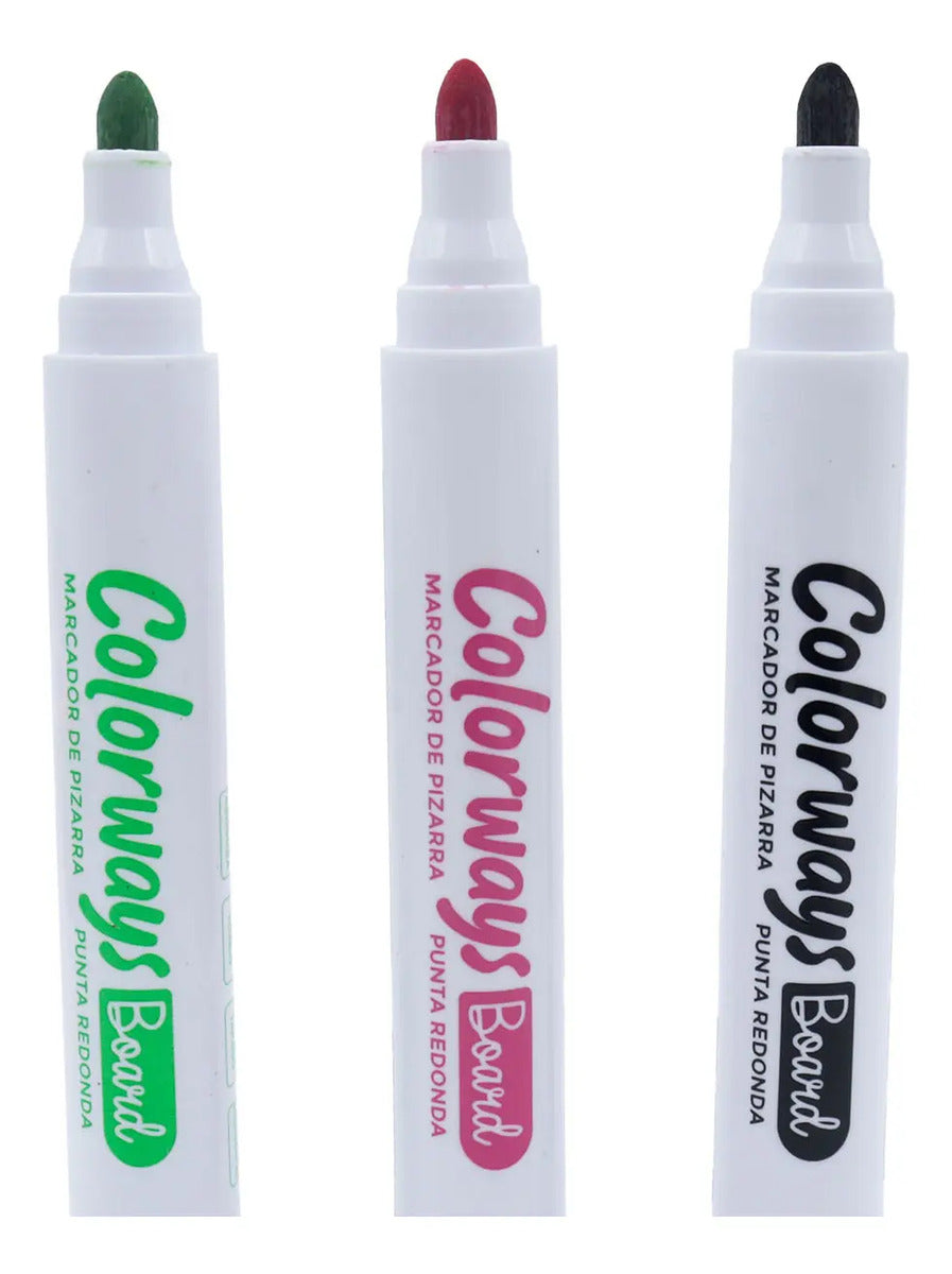 Marcador Para Pizarra Colorways 3 Colores Negro-verde-fucsia