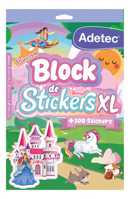 Block De Stickers Xl Princesas Adetec Con 100 Unidades Para Niñas