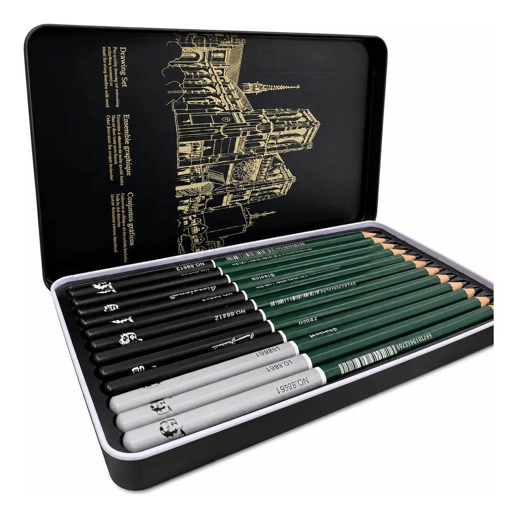 Set 12 Lápices Grafito Graduados Giorgione Caja Metal