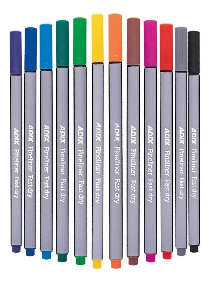 Fineliner Adix 12 Colores, Tecnología Dry Safe