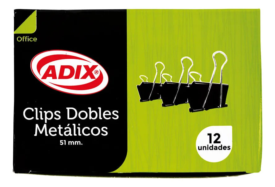 Clip Doble Negro 51mm Adix, Pack 12 Unidades