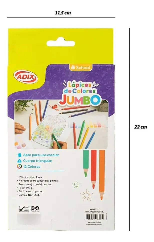 Lápices Jumbo Adix 12 Colores + Sacapuntas