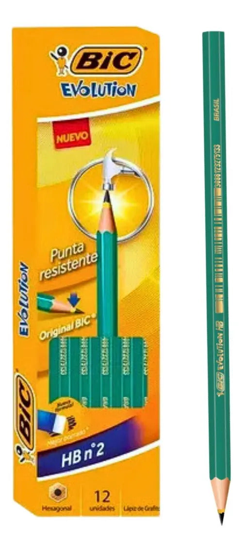 Lápiz Grafito Bic Evolution HB 2 sin Goma Pack 12