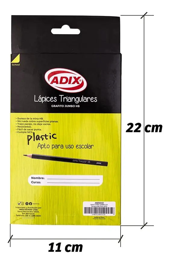 Lápiz Jumbo Triangular C/sacapuntas Adix Hb 12 Lápices