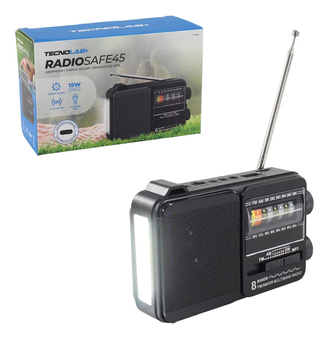 Radio Portátil Solar Tecnolab AM/FM/SW con Linterna