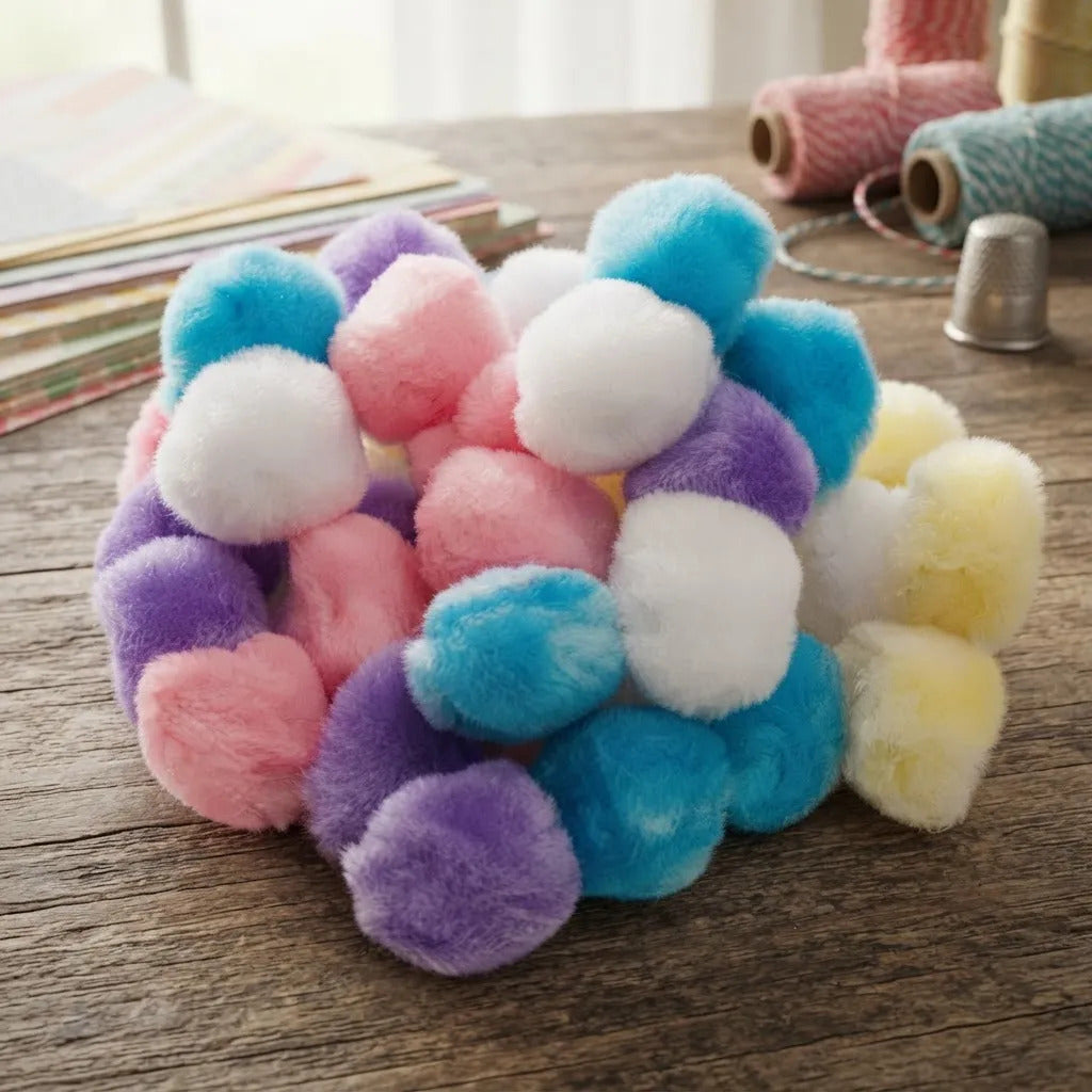 Pompones Pastel 2.5cm Manualidades Pack x35