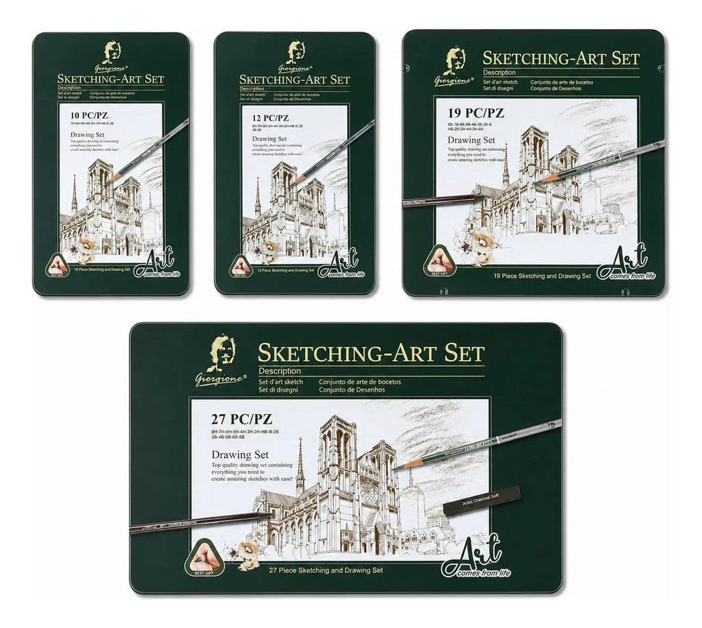 Set 12 Lápices Grafito Graduados Giorgione Caja Metal