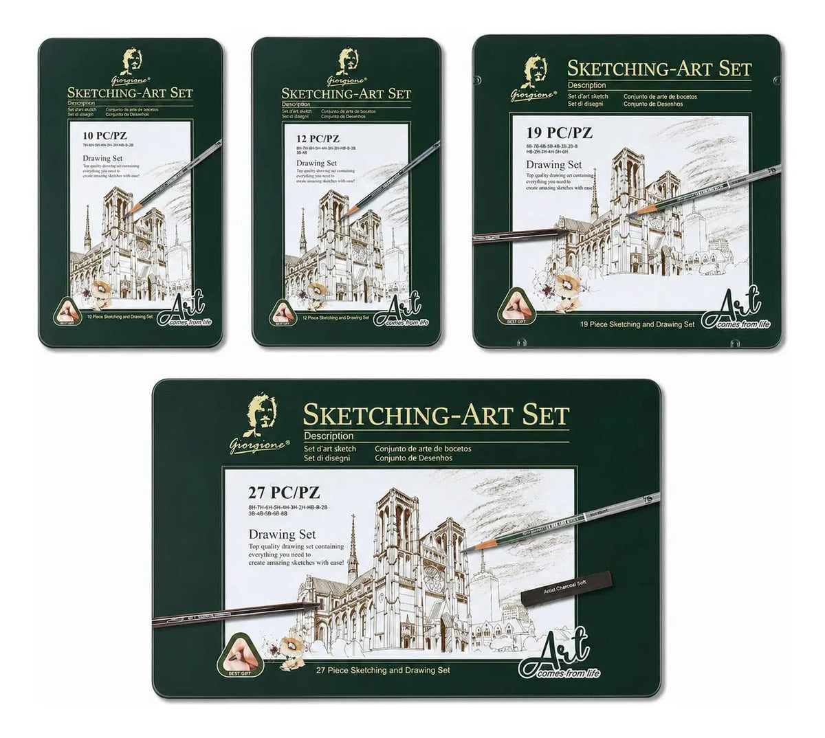 Set 12 Lápices Grafito Graduados Giorgione Caja Metal