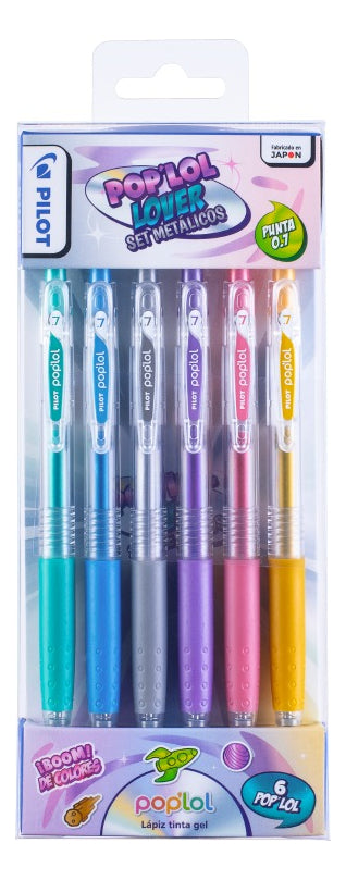 Set 6 Lápices Gel Pop Lol Pilot Trazo Metálicos 0.7 Mm