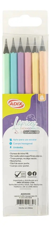 Lápiz Grafito Hexagonal Adix HB N°2 Pack 6 Unidades