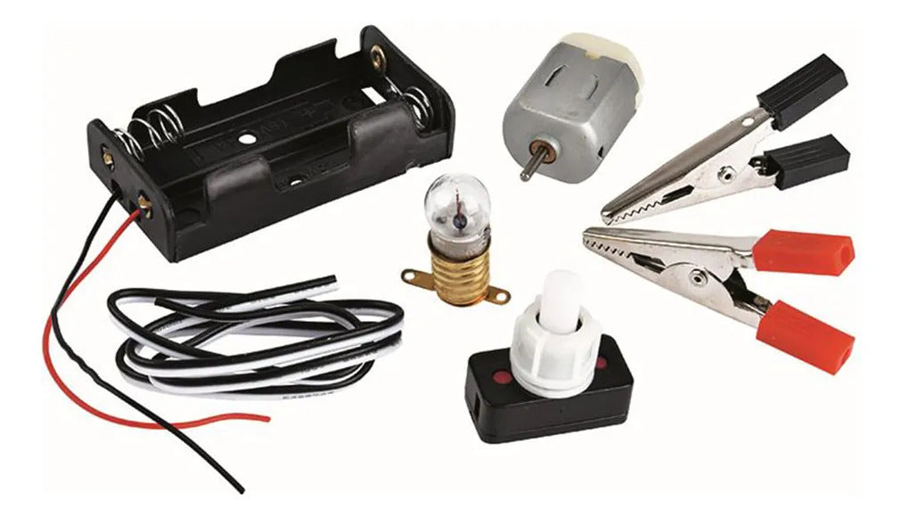 Kit Circuito Eléctrico Con Motor Didáctico Para Manualidades Escolares 8pza
