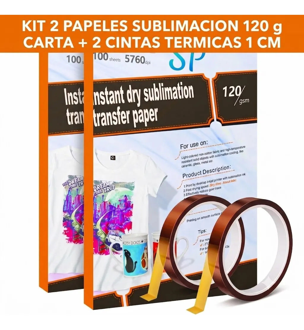 Papel Sublimación 200 Hojas Carta + 2 Cintas Térmicas
