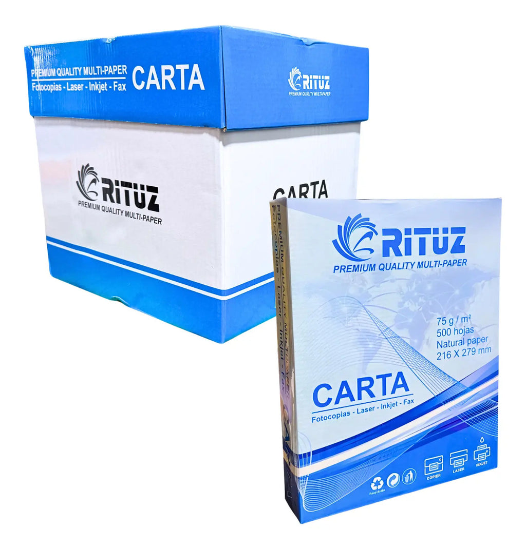 Pack Caja De 5 Resmas Carta 75gr Rituz X 500 Hojas