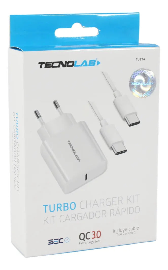 Cargador Rápido 18W Tecnolab con Cable USB-C a USB-C