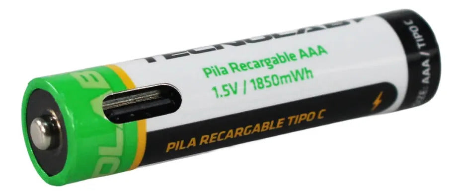 Pack 2 Pilas Recargables Tecnolab Aaa Con Cable De Carga Usb